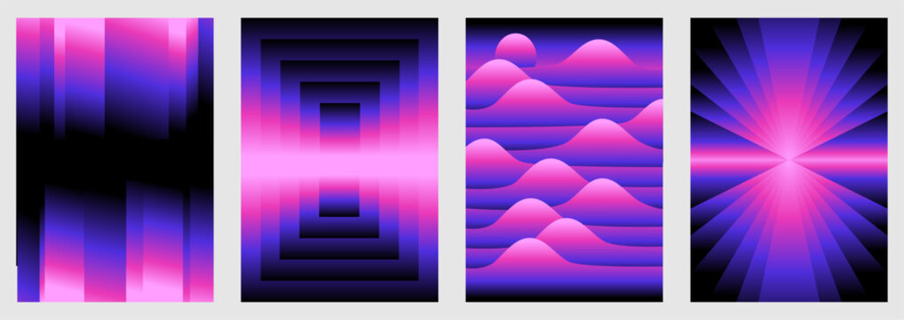 Vector illustration collection - trendy abstract creative minimalist prints and compositions with bright gradient colors - design templates for social media posts and stories, posters and banners