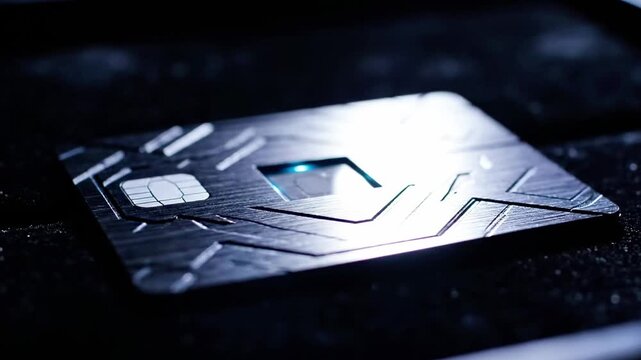 A close-up of a metallic object with a square hole and etched lines on its surface, reflecting light