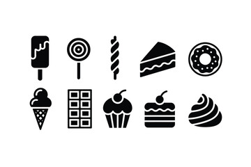 Sweet dessert icons set including cake and ice cream vector graphics