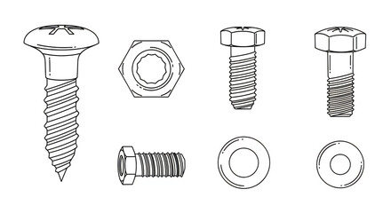 A collection of various screws and bolts illustration