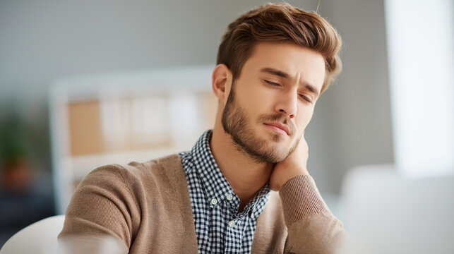 Neck pain relief tips for office workers, how to prevent neck pain at workstation desk, ergonomic health guidance, workplace wellness advice, posture correction tips, defocused background, with