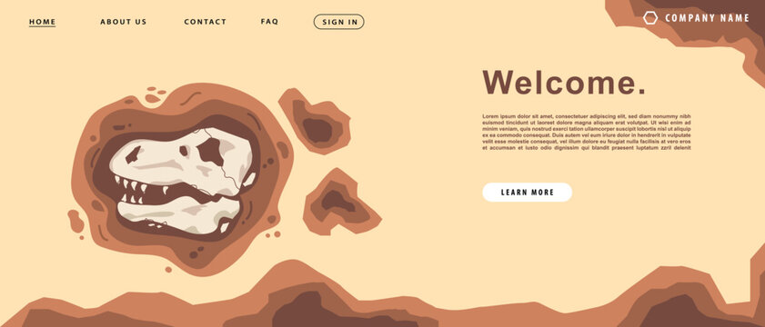 Prehistori website hero header template editable vector web UI design with balanced composition. Ideal for education platforms, museum websites, science presentations.