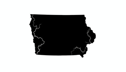 Iowa state silhouette vector illustration with detailed borders, Midwestern USA map design, geographic outline, educational cartography, black shape comparison, minimal style reference vector graphic