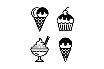Ice cream icon set with various sweet treats and desserts