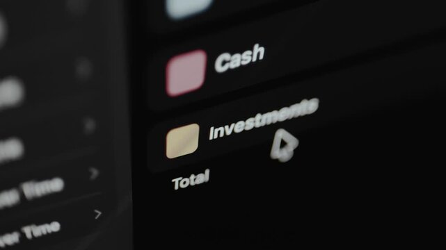 Investments category within the user interface of a financial application