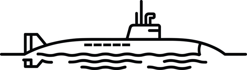 Submarine silhouette illustration, military naval underwater vessel icon, black and white ocean defense transport design, isolated maritime warfare technology symbol © Shahajan