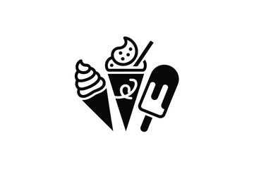 Ice cream icon set including cone, sundae, and popsicle illustrations