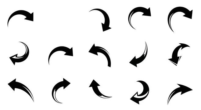 Minimalist Hand-Drawn Curved Black Arrow Vector Icon Set