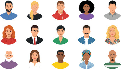 Diverse people avatar collection, multicultural men and women profile portraits, modern flat vector character set for social media and business © MdRayhan