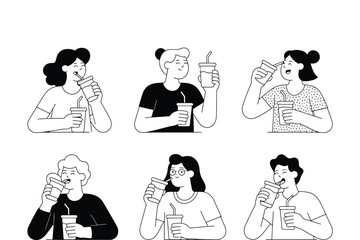People drinking from cups in a modern vector illustration style