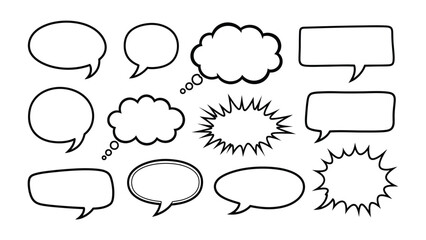 Fototapeta premium Comic Speech Bubbles: A collection of various hand-drawn comic speech bubbles, perfect for adding text, dialogue, and thought bubbles to any creative project. 
