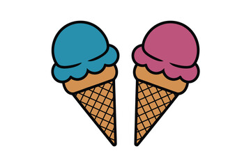 Ice cream colorful illustration of two cones with scoops