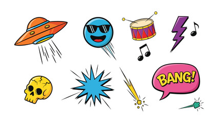 Comic Pop Art Collection: A vibrant assortment of comic-style graphics bursts with energy, featuring an array of dynamic elements perfect for playful design and artistic expression.