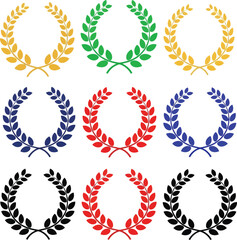 Fototapeta premium Set of colorful laurel wreaths icons for awards and achievements on a white background.