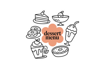 Dessert menu icon illustration with various sweet treats and drinks