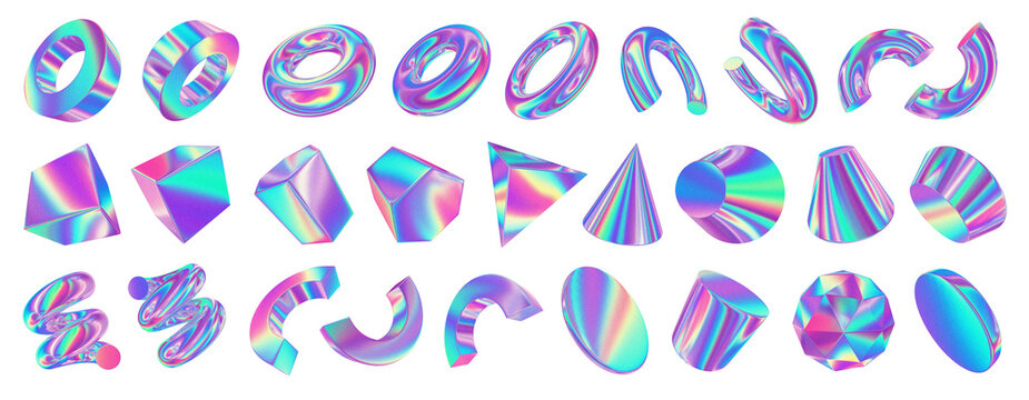 Holographic 3D Geometric and Abstract Shapes Collection y2k elements