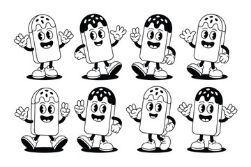 Ice cream cartoon characters in various poses and expressions