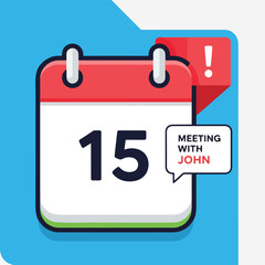 A red calendar icon with a meeting reminder on a blue background