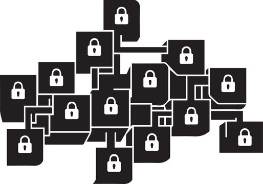 Network security and data protection concept with interconnected padlocks vector illustration flat design
