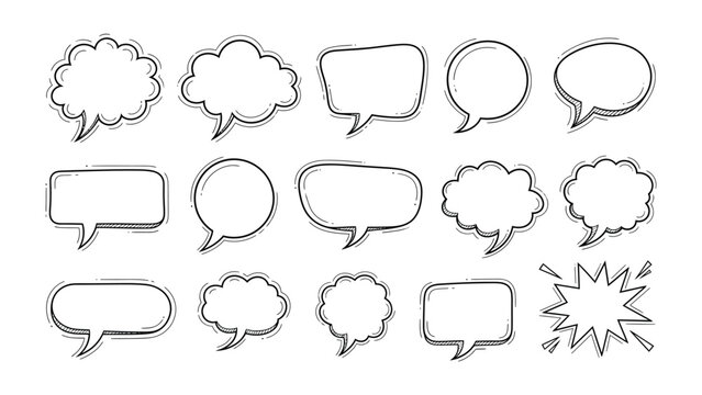 Variety of speech bubble in comic style: A captivating collection of hand-drawn speech bubbles, perfect for conveying messages, thoughts, and dialogues in a dynamic and visually appealing manner. 