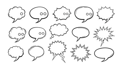 Fototapeta premium Communication Clouds: A collection of various comic speech bubbles expressing thoughts, ideas, and messages. 