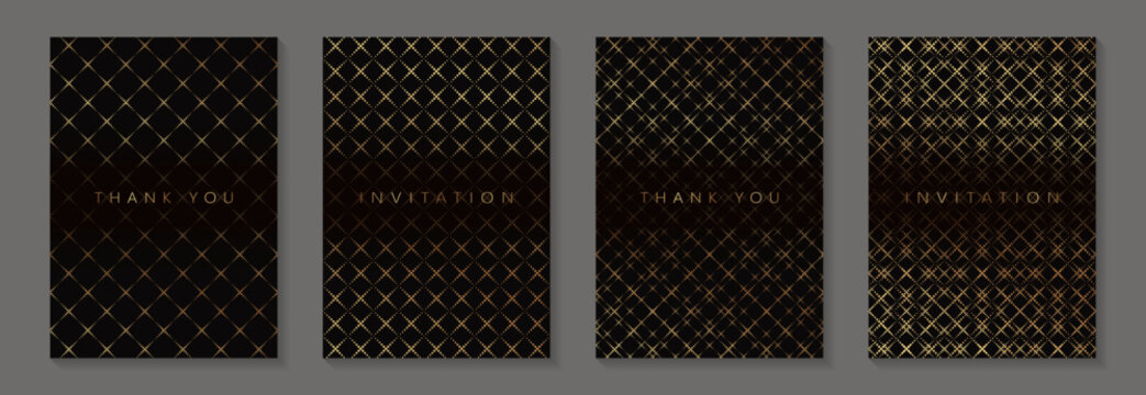 Luxury geometric abstract backgrounds with golden rhombuses mosaic. Wedding invitations, greeting and business cards, rsvp templates. Premium seamless patterns