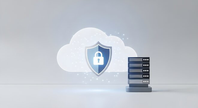 Cybersecurity and Cloud Data Protection Concept Illustrating Secure Server Infrastructure, Digital Privacy, and Advanced Network Security Measures