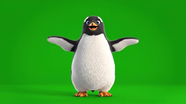 Penguin Character Animation Green Screen Background.