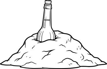 Black and white of a corked bottle emerging from a mound of earth sand © HasnaHena55