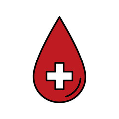 Fototapeta premium Red Blood Drop with White Cross Icon - Health and Donation Symbol