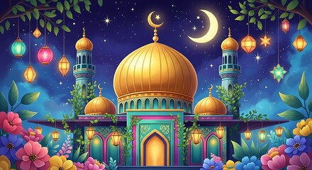 Vibrant Islamic Architecture at Night