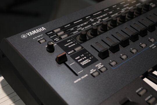 Yamaha keyboard piano in a music store. 27.02.2026 Minsk , Belarus.