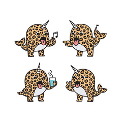 Cute cartoon narwhal characters with different emotions on white background © ShahedStock