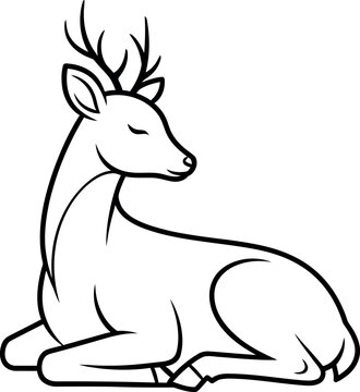 Deer Resting Side Profile Line Art Vector
