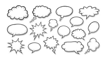 Comic Speech Bubble Collection: A diverse collection of illustrated comic speech bubbles, perfect for conveying thoughts, ideas, and dialogue in various artistic styles.