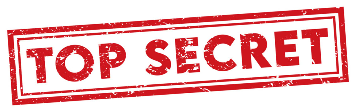 Red top secret rubber stamp in square grunge style. PNG
