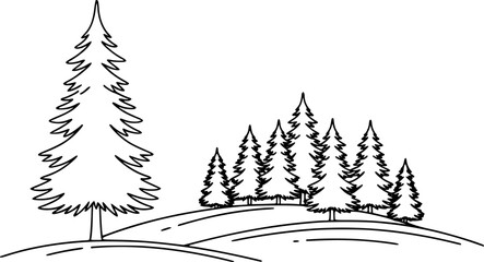 Obraz premium Simple Outline of a Pine Forest Rolling Hills with Transparent Background trees evergreen