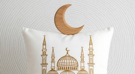 Elegant Ramadan Decor with Mosque Pillow and Crescent Moon