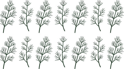 Obraz premium Set of 12 Green Dill Sprig Vector Illustrations