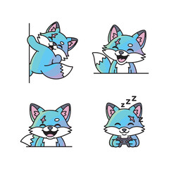 Fototapeta premium Cute cartoon fox character in various emotional expressions with copy space
