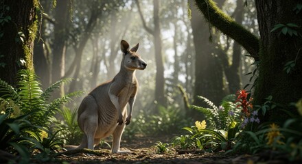Naklejka premium Kangaroo in Forest Clearing.