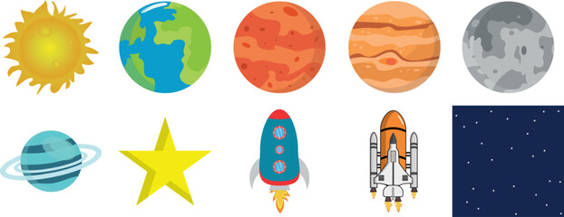 Solar system planets and space objects clipart set flat design vector illustration © NDK ZONE