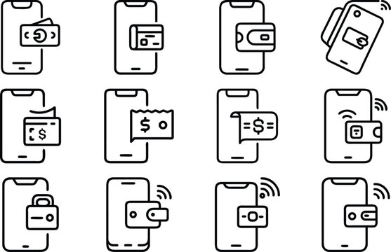 Set of 12 mobile payment icons vector