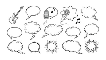 Obraz premium Musical Thought Bubbles: A collection of expressive thought and speech bubbles, with musical elements, that is perfect for expressing creativity and ideas.