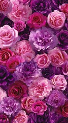Naklejka premium Lush pink and purple roses floral pattern background with rich romantic texture