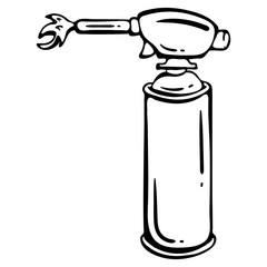 Gas Cylinder with Torch Burner. Hand Drawn Doodle Icon.