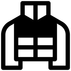 Puffer jacket. Outlined stroke vector icon with black-filled details. © Side Project