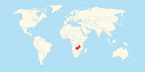 Obraz premium Simple world map showing the geographical location of Zambia highlighted in red on African continent territory