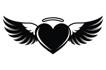 Fototapeta premium heart with angel wings silhouette line art vector illustration