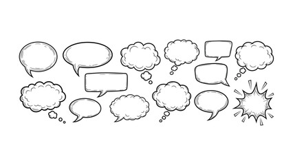 Creative Dialogue Bubbles: A hand-drawn collection of diverse speech bubbles, perfect for adding a touch of personality and expression to your designs.